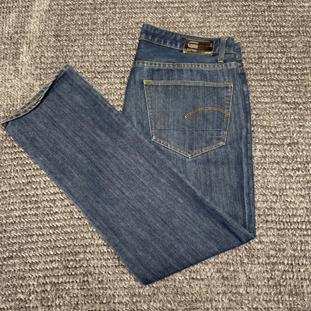 G-Star Raw Mens Jeans W36 L32 3301 Slim Straight Dark Wash Blue Denim